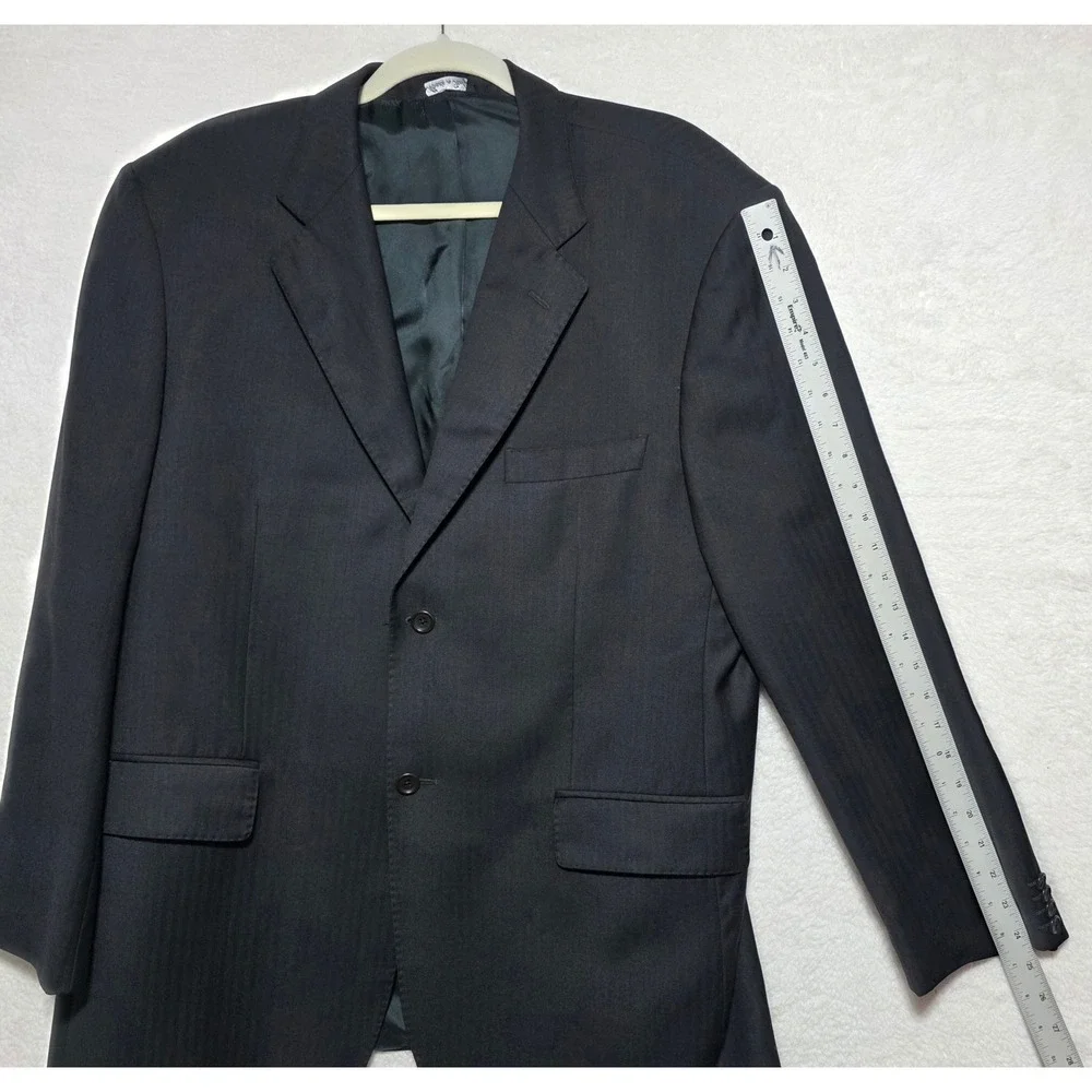 Ermenegildo Zegna Trofeo Navy Blue Herringbone Wool Sport Coat Blazer Italy 46R